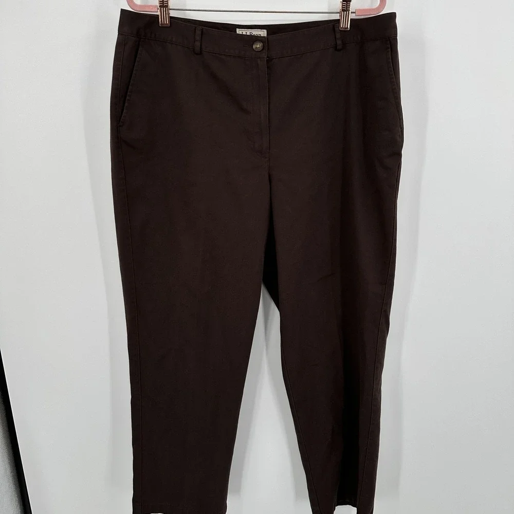 L.L. Bean Pants Womens 18 Regular Brown‎ Straight Fit Chino Twill Flat Front